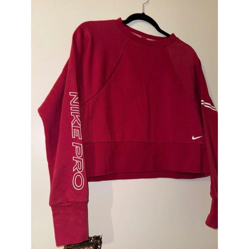 Nike Pro Burgundy Cropped‎ Oversized Sweatshirt Women's S Dri Fit Athletic Fit